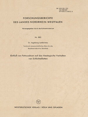 cover image of Einfluß von Fettzusätzen auf das rheologische Verhalten von Schlichteflotten